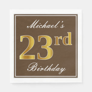 Serviette En Papier Brun élégant, anniversaire d'or de Faux 23ème +