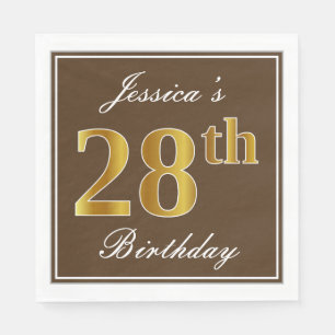 Serviette En Papier Brun élégant, anniversaire d'or de Faux 28ème +