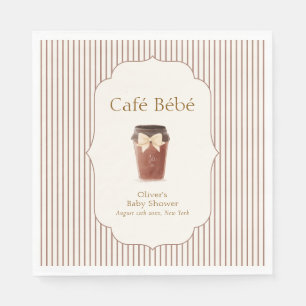 Serviette En Papier Brun Élégant Café Bébé Rayure Baby shower