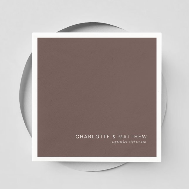 Serviette En Papier Brun foncé moderne (Customer specific, beautiful, modern, minimal, chocolate brown, wedding napkins.)