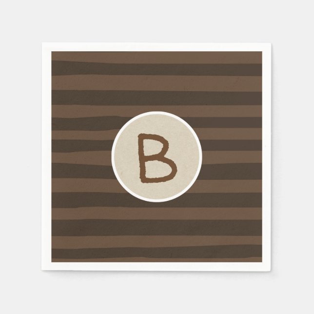 Serviette En Papier Brun Rayures Capricieuses Rustique Moderne Minimal (Devant)