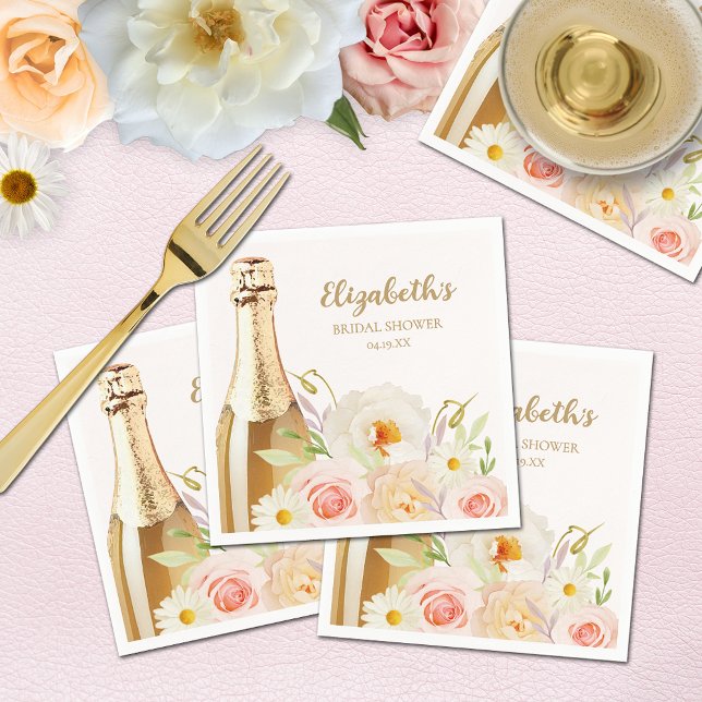 Serviette En Papier Brunch & Bubbly Fête des mariées florale (Brunch & Bubbly garden flowers bridal shower napkins)