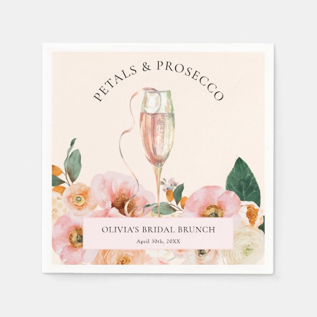 Serviette En Papier Brunch de mariage bohème rose avec fleurs et prose (Devant)