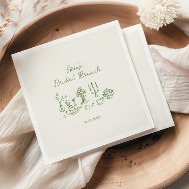 Serviette En Papier Brunch de mariage vert dessiné à la main (Créateur téléchargé)
