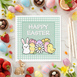 Serviette En Papier Brunch de Pâques & Chasse aux œufs en Gingham Vert