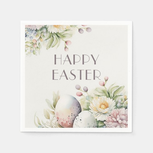 Serviette En Papier Brunch de Pâques. Elégante aquarelle fleurie et oe (Devant)