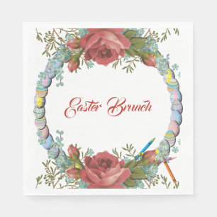 Serviette En Papier Brunch de Pâques Rustique Rose Oeuf Wreath Floral