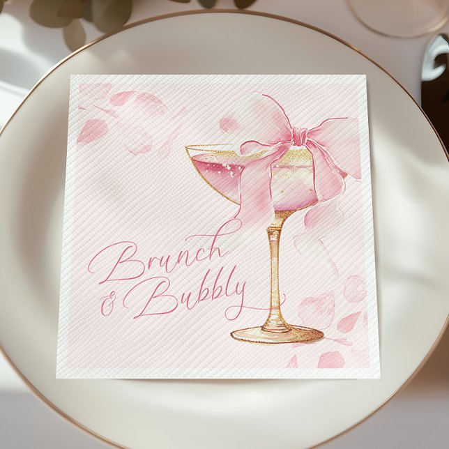 Serviette En Papier Brunch et Bubbly à ruban rose (Créateur téléchargé)