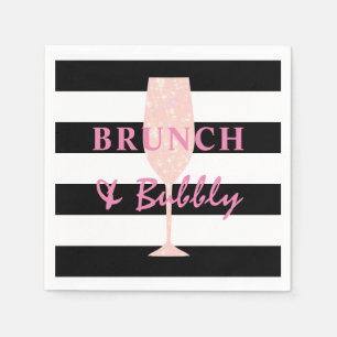 Serviette En Papier Brunch et mousseux Bande noire et blanche   Rose