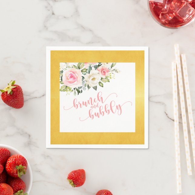 Serviette En Papier Brunch et serviette Bubbly - Bordure d'or en texte (En situation)