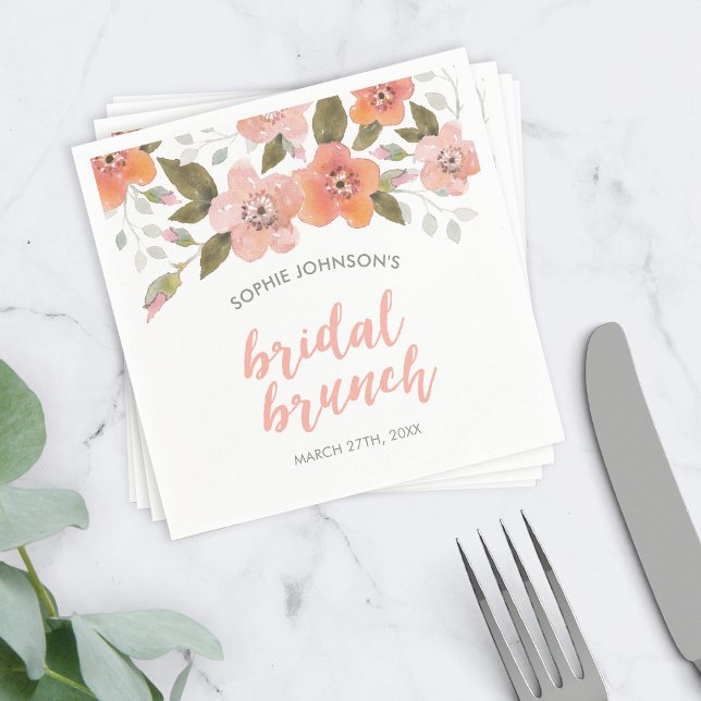 Serviette En Papier Brunch nuptial de pêche florale délicieuse (Créateur téléchargé)