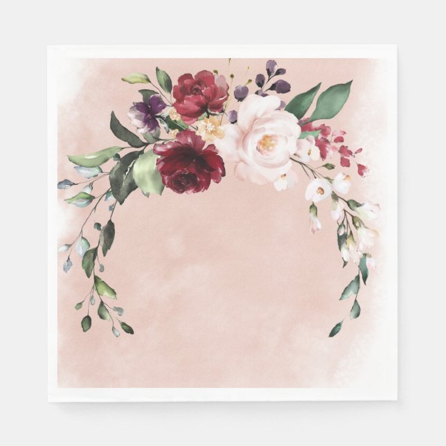 Serviette En Papier Brunch nuptial rustique Bourgogne & Roses Roses Ro (Devant)