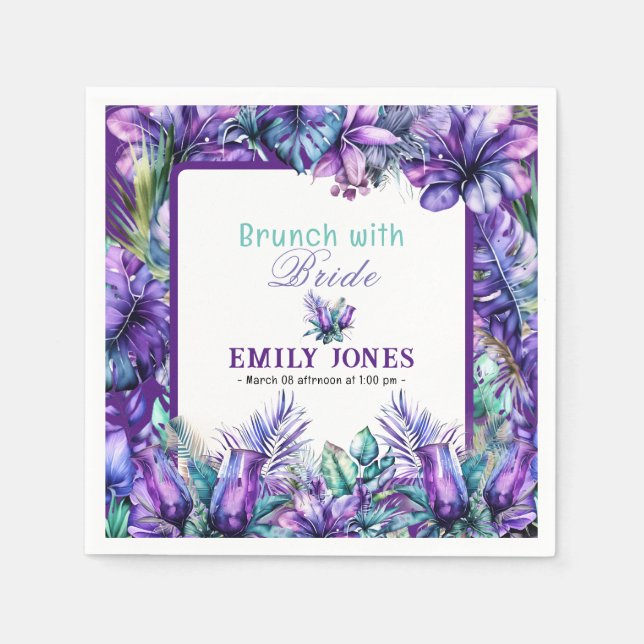 Serviette En Papier Brunch nuptial tropical violet moderne (Devant)