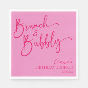 Serviette En Papier Brunch rose chaud et fête de brunch d'anniversaire