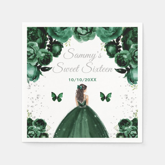 Serviette En Papier Brune verte foncée Cheveux Princesse Sweet sixteen (Devant)