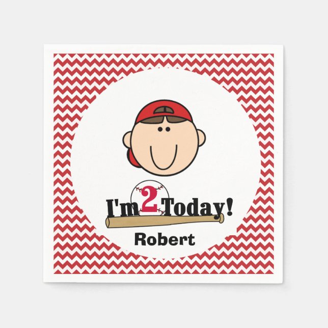 Serviette En Papier Brunette Boy Baseball 2e Anniversaire Papier Napki (Devant)