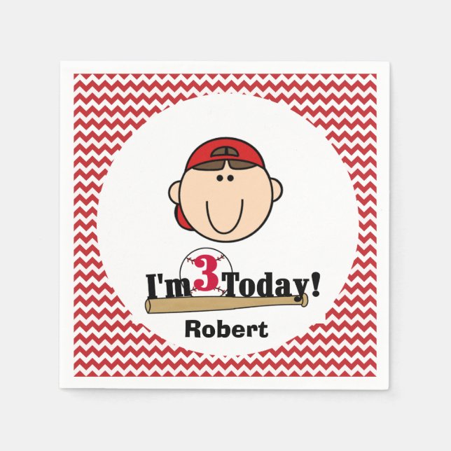 Serviette En Papier Brunette Boy Baseball 3e Anniversaire Papier Napki (Devant)