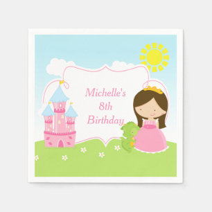 Serviette En Papier Brunette Cute Princesse et Dragon Anniversaire