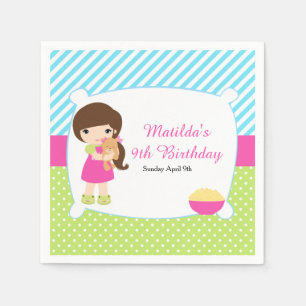 Serviette En Papier Brunette Girl Sleepover Fête de bois