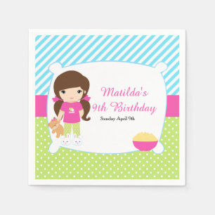 Serviette En Papier Brunette Girl Sleepover Fête de bois