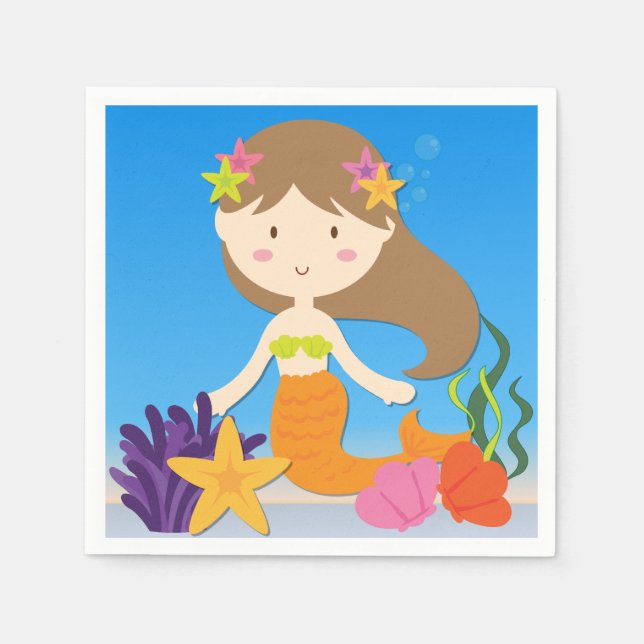 Serviette En Papier Brunette Mermaid Papier d'anniversaire (Devant)