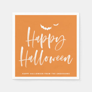 Serviette En Papier Brush Letting Orange Happy Halloween Party