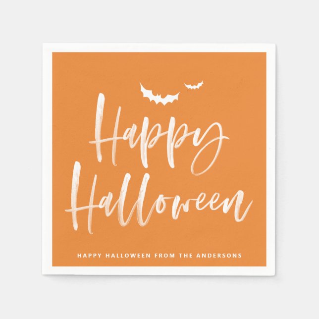 Serviette En Papier Brush Letting Orange Happy Halloween Party (Devant)