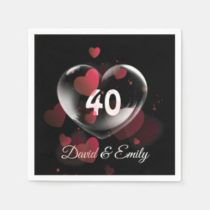 Serviette En Papier Bubble Coeur 40e Anniversaire aux Coeurs Rouges