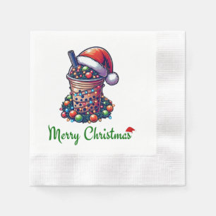 Serviette En Papier Buble Thé Boba Milk Thé de Noël Casquette Noël Noë