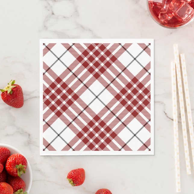 Serviette En Papier Buchanan tartan rouge blanc plaid (En situation)