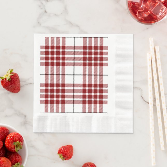 Serviette En Papier Buchanan tartan rouge blanc plaid (En situation)