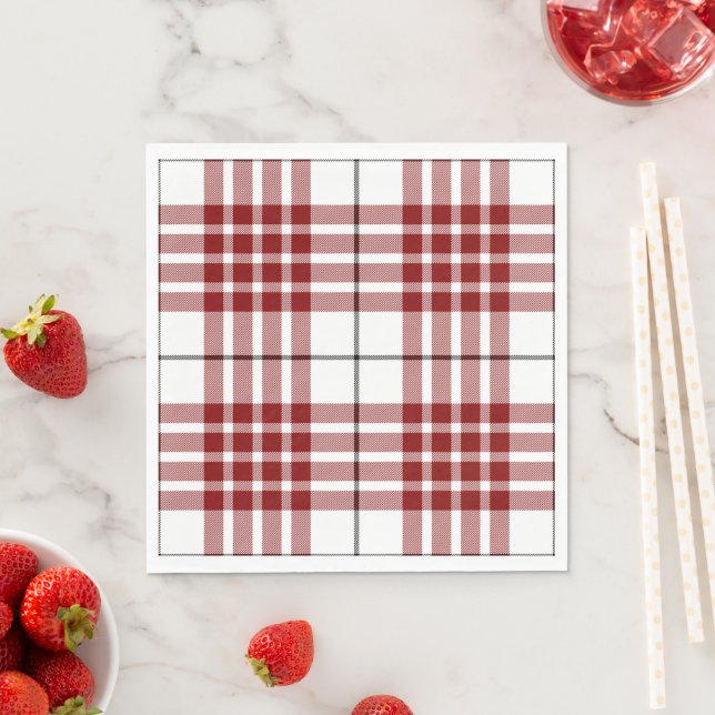 Serviette En Papier Buchanan tartan rouge blanc plaid (En situation)