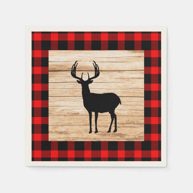 Serviette En Papier Buck Deer Silhouette Buffalo Bois Plaid (Devant)