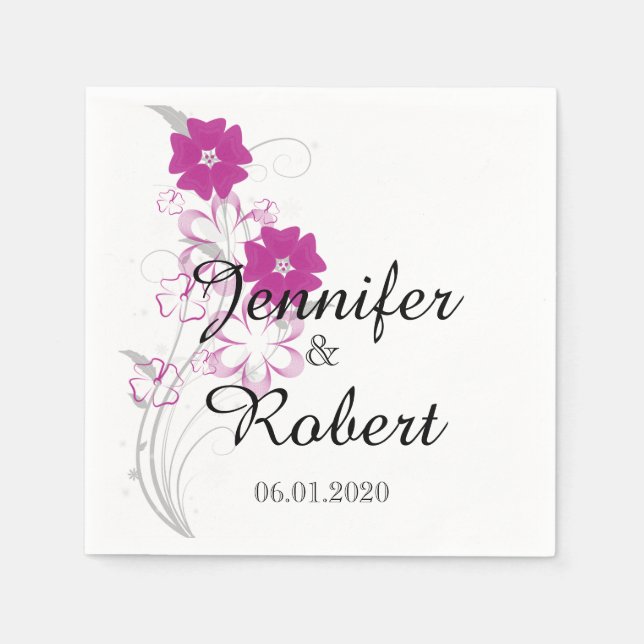 Serviette En Papier Budding Romance à Fuchsia Mariage Napkin (Devant)