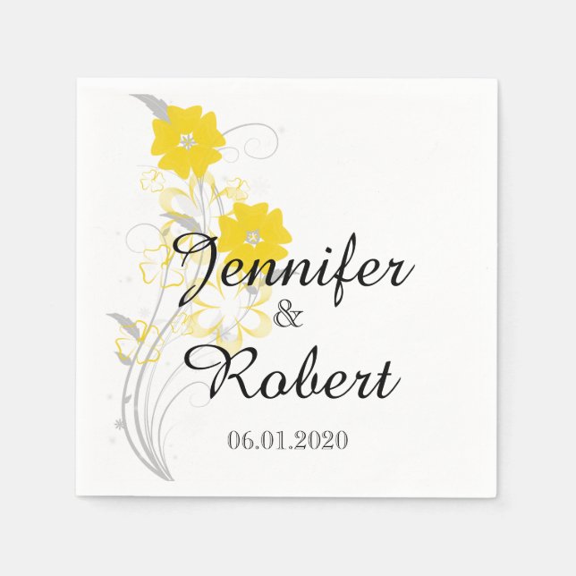 Serviette En Papier Budding Romance en Mariage Jaune Napkin (Devant)