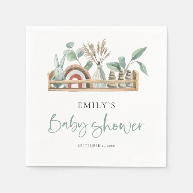 Serviette En Papier Budget Boho Shelf Jouets Sage Green Baby shower (Devant)
