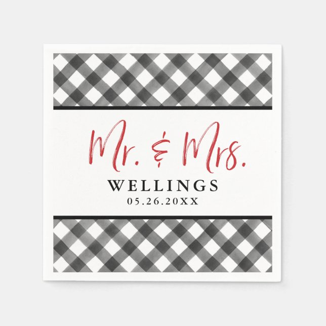 Serviette En Papier Buffalo Check noir blanc Mariage Cocktail personna (Devant)