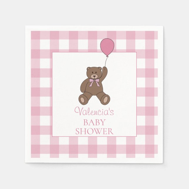 Serviette En Papier Buffalo Check Teddy Bear and Balloon Baby Shower (Devant)