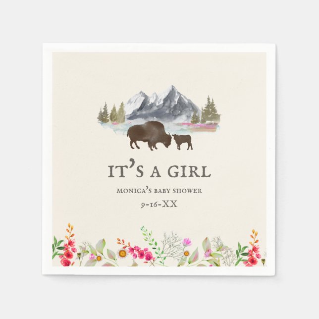Serviette En Papier Buffalo Floral Mountains Girl Baby shower (Devant)