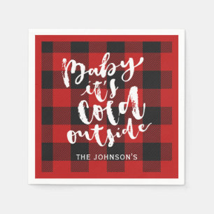 Serviette En Papier Buffalo Plaid Brush Script C'est Cold Outside Name