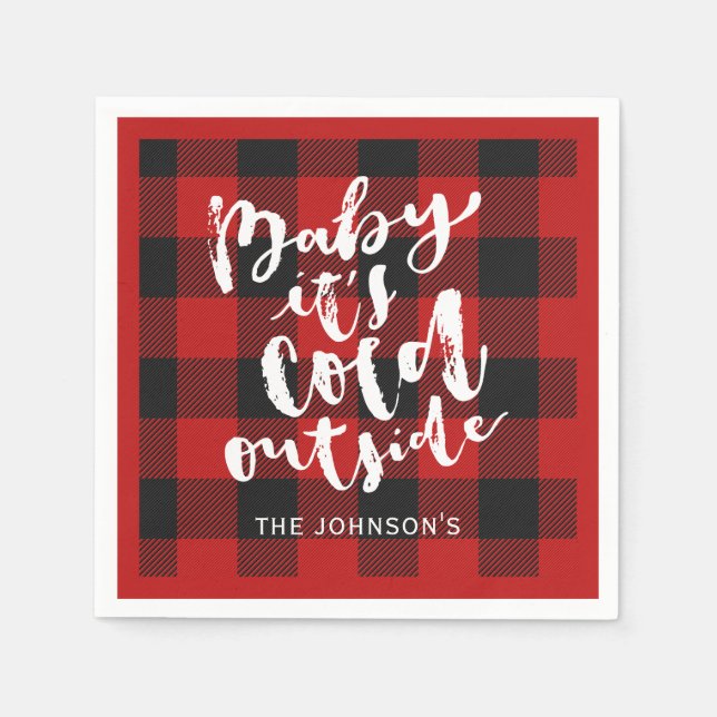 Serviette En Papier Buffalo Plaid Brush Script Il fait froid dehors No (Devant)