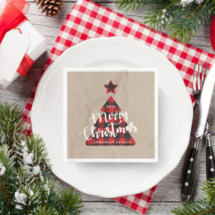 Serviette En Papier Buffalo Plaid Christmas Tree Kraft Monogramme