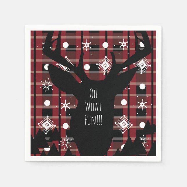 Serviette En Papier Buffalo Plaid Deer Snowflakes Noël (Devant)