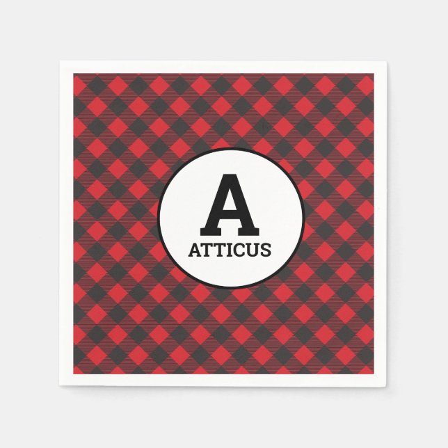 Serviette En Papier Buffalo Plaid Lumberjack Simple Nom Monogramme (Devant)