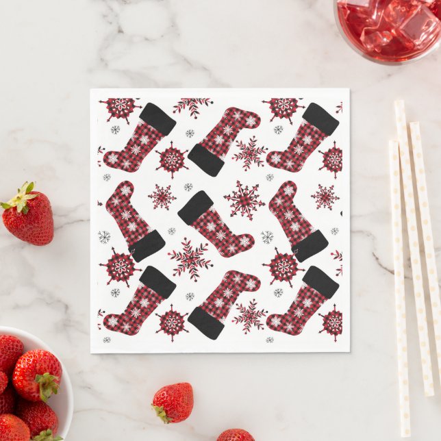 Serviette En Papier Buffalo rustique Plaid Stocker Snowflakes Noël (En situation)