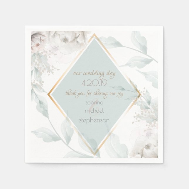 Serviette En Papier Buffet mariage | Elégant Albâtre blanc floral (Devant)