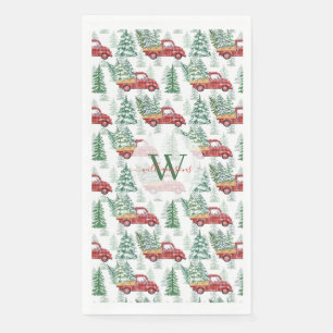 Serviette En Papier Buffle à carreaux aquarelle camion vintage Noël