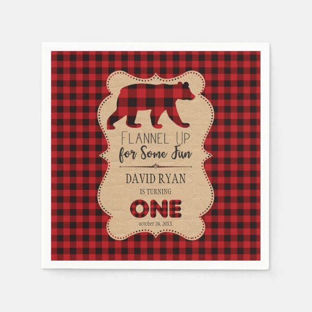 Serviette En Papier Buffle rouge Plaid Anniversaire ONE Custom (Devant)