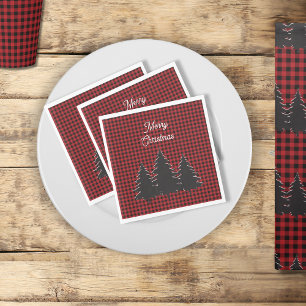 Serviette En Papier Buffle rouge rustique et noir Plaid Christmas Tree