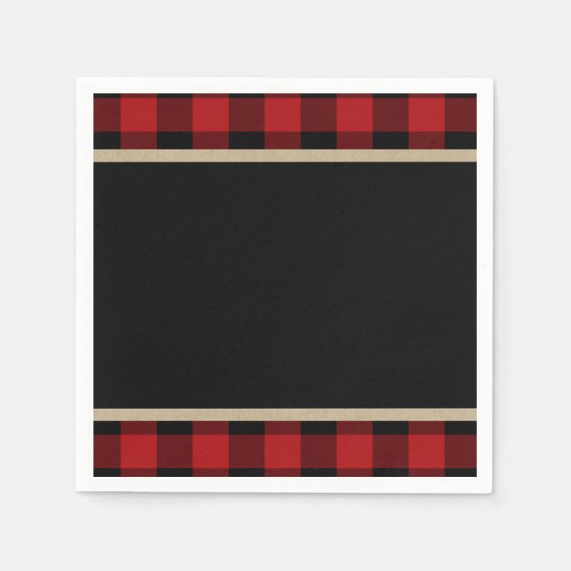 Serviette En Papier Buffle rouge rustique noir plaid fête d'anniversai (Devant)